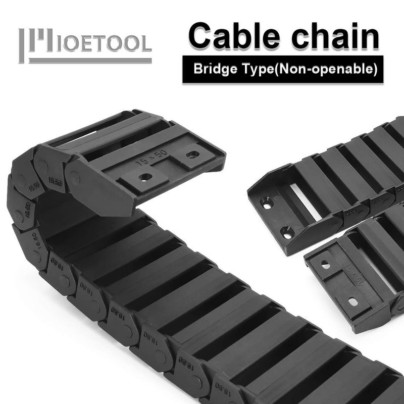 LMioEtool Pack of 2, R28 15mm x 50mm(Inner H x Inner W) Black Plastic Cable Wire Carrier Drag Chain 1M Length for CNC, with End Connectors - Bridge Type (Non-openable) - Image 4